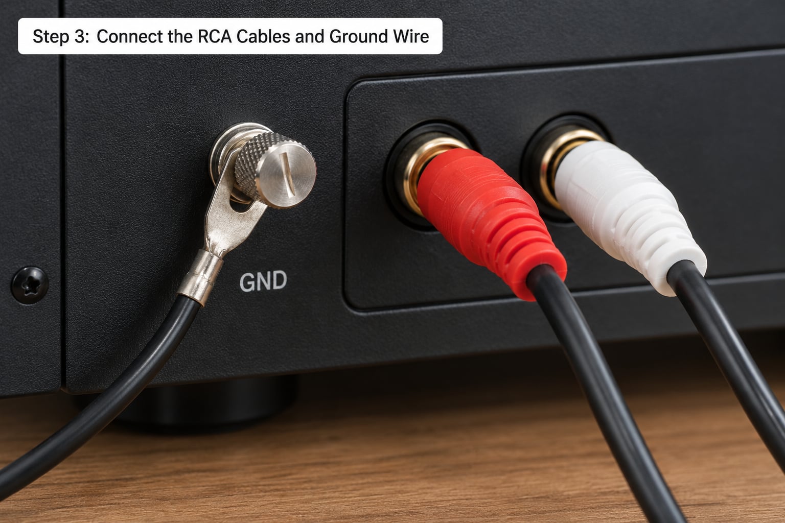 Step 3: Connect the RCA Cables and Ground Wire