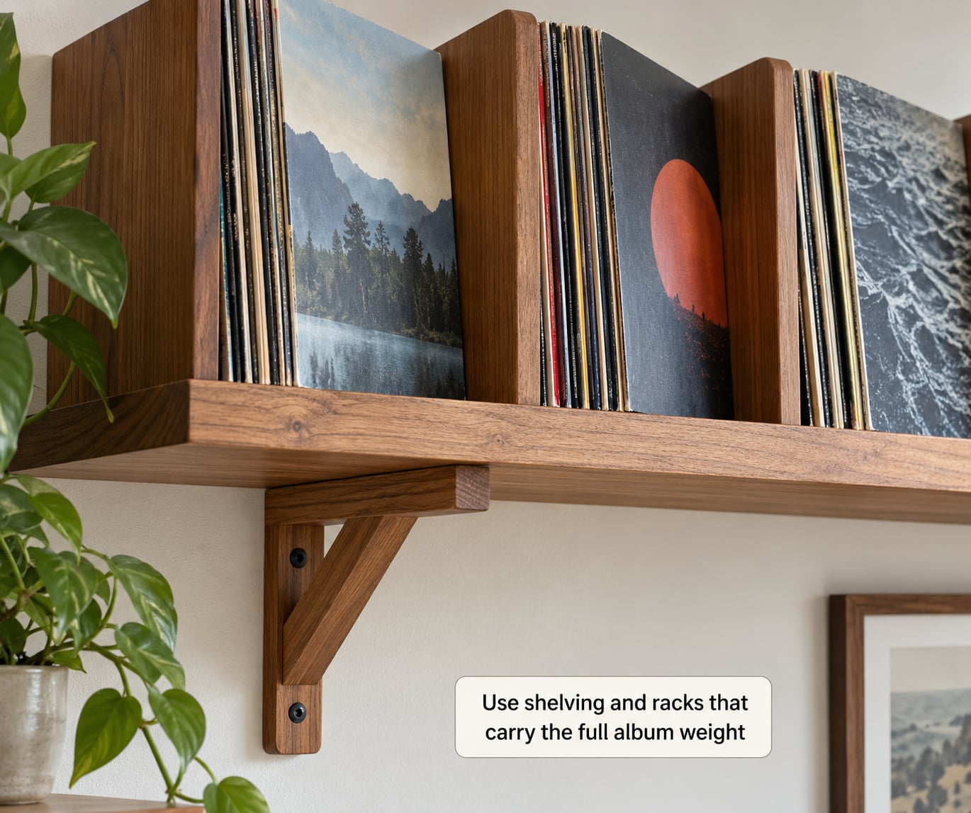 Use shelving and racks that carry the full album weight