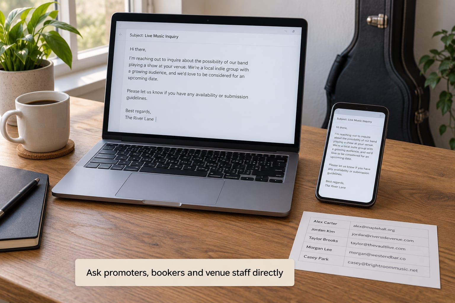 Ask promoters, bookers and venue staff directly