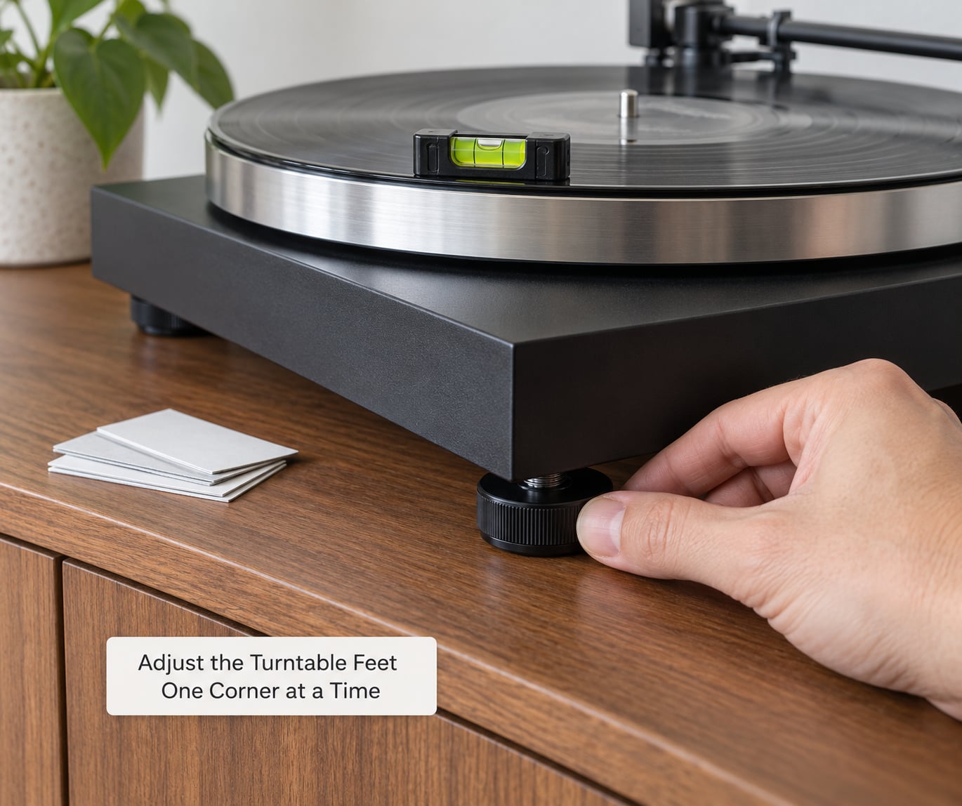 Adjust the Turntable Feet One Corner at a Time
