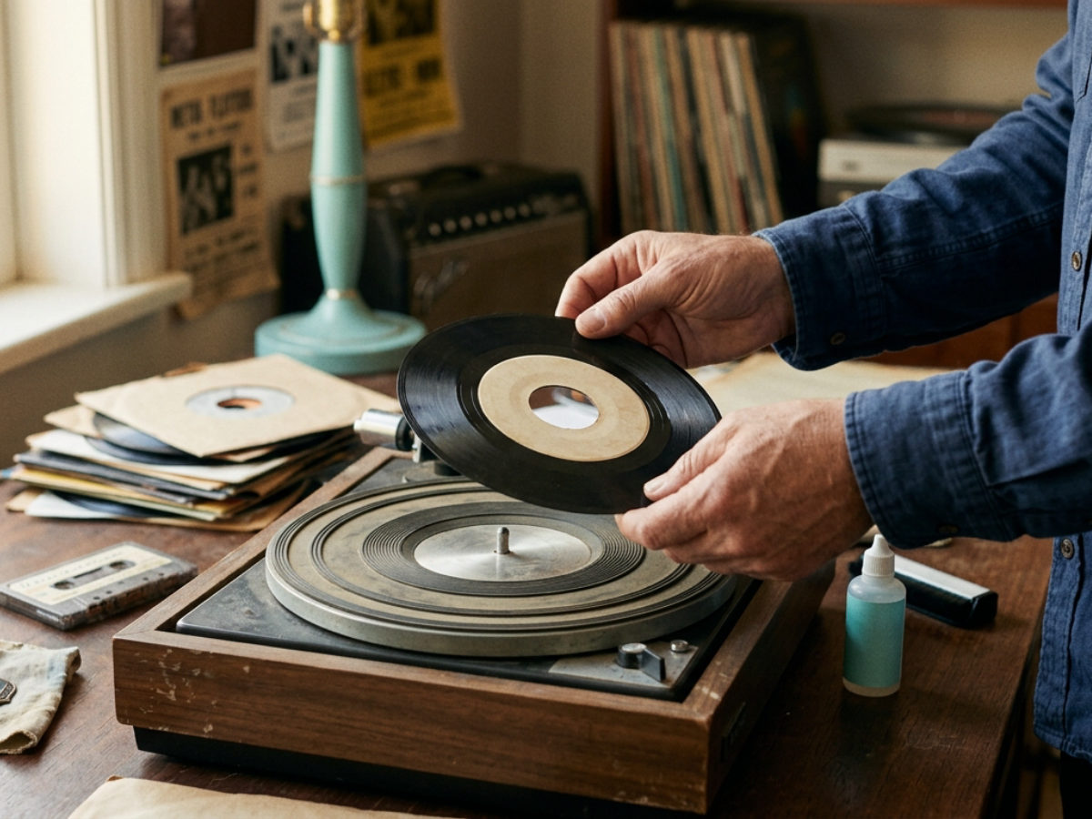 Flipping through a crate of second-hand rock and roll records
